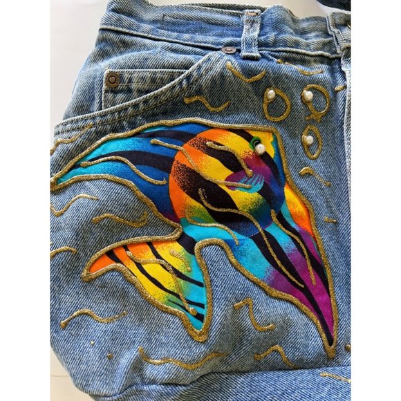 Lee Jeans Up Cycled Boho Purse Pearl Studs Gold Trim Fish Pockets Catch Closure - Picture 2 of 13